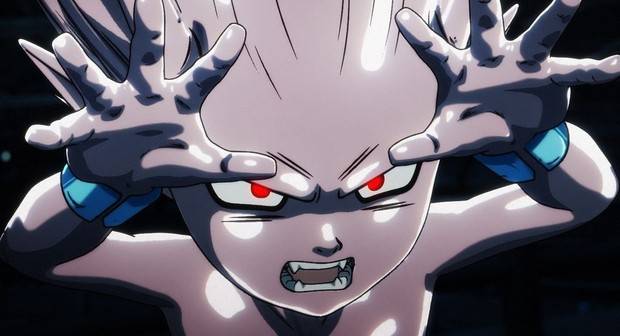 Sand Land episode 13 - Beelzebub intense close-up with glowing red eyes and outstretched hands in dramatic lighting