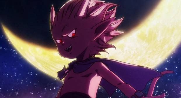 Sand Land episode 3 - Beelzebub demon character silhouetted against bright full moon in night sky