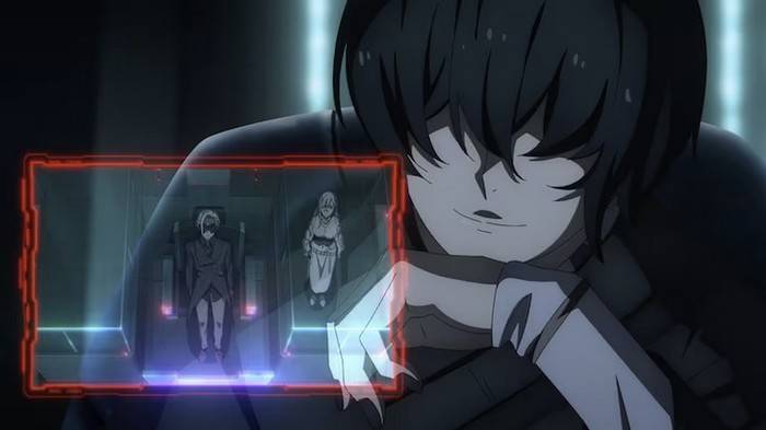 Synduality Noir episode 11 Storm of A.I. thumbnail showing dark-haired character with red holographic display in background
