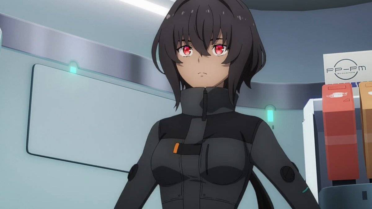 Synduality Noir episode 13 Double Cast thumbnail showing dark-haired character with red eyes in futuristic control room