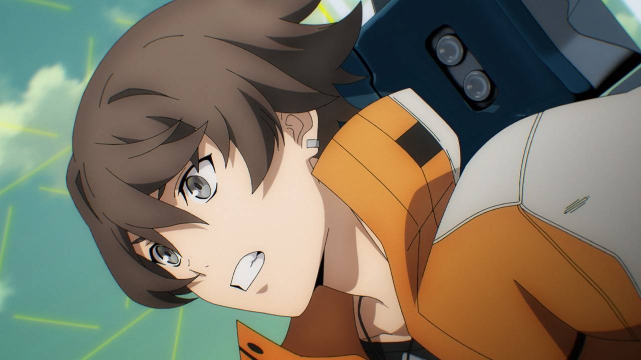 Synduality Noir episode 14 Mysterious Journey thumbnail showing brown-haired character in orange pilot suit with helmet
