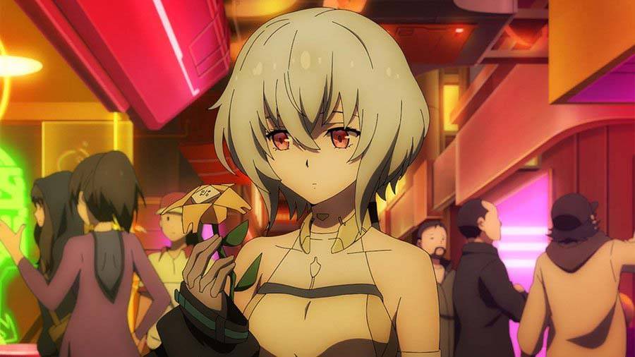 Synduality Noir episode 21 Your Song thumbnail showing Noir with blonde hair and red eyes in vibrant party setting