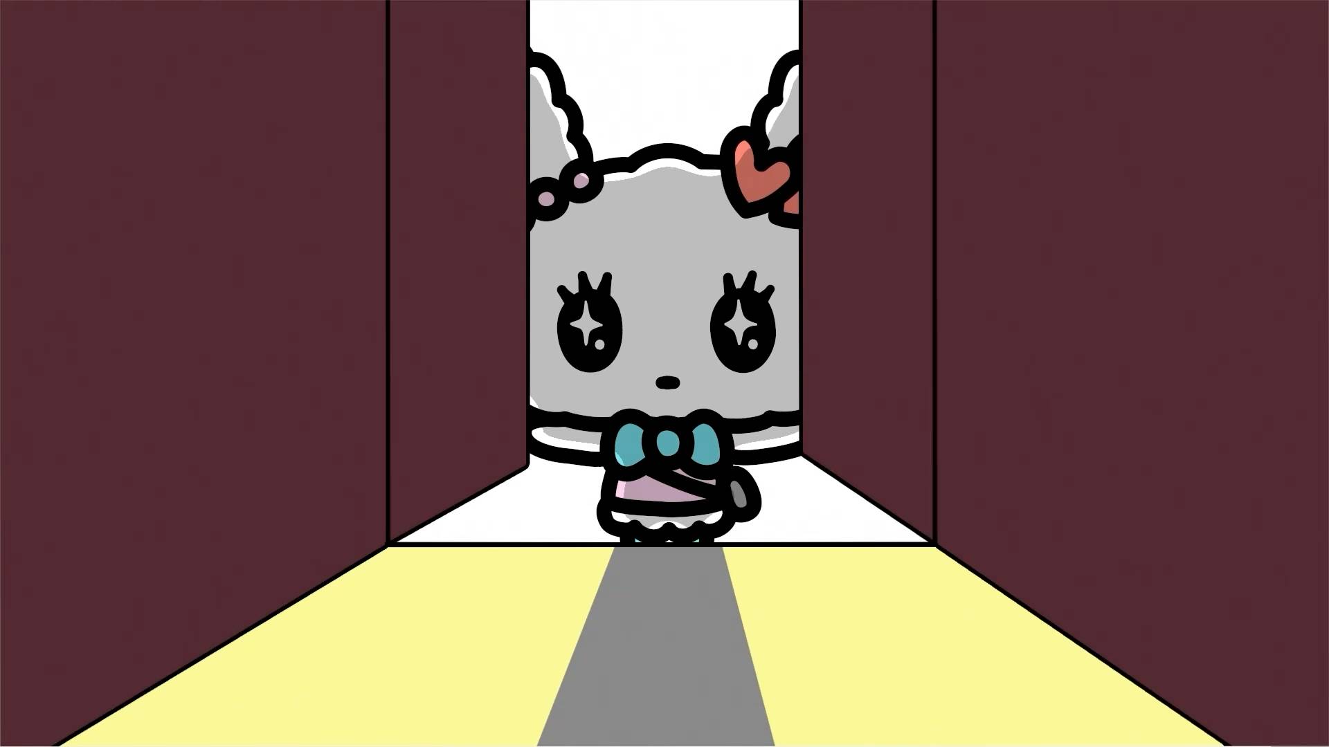 Lovelitchi Tamagotchi character standing in spotlight with emotional expression and accessories