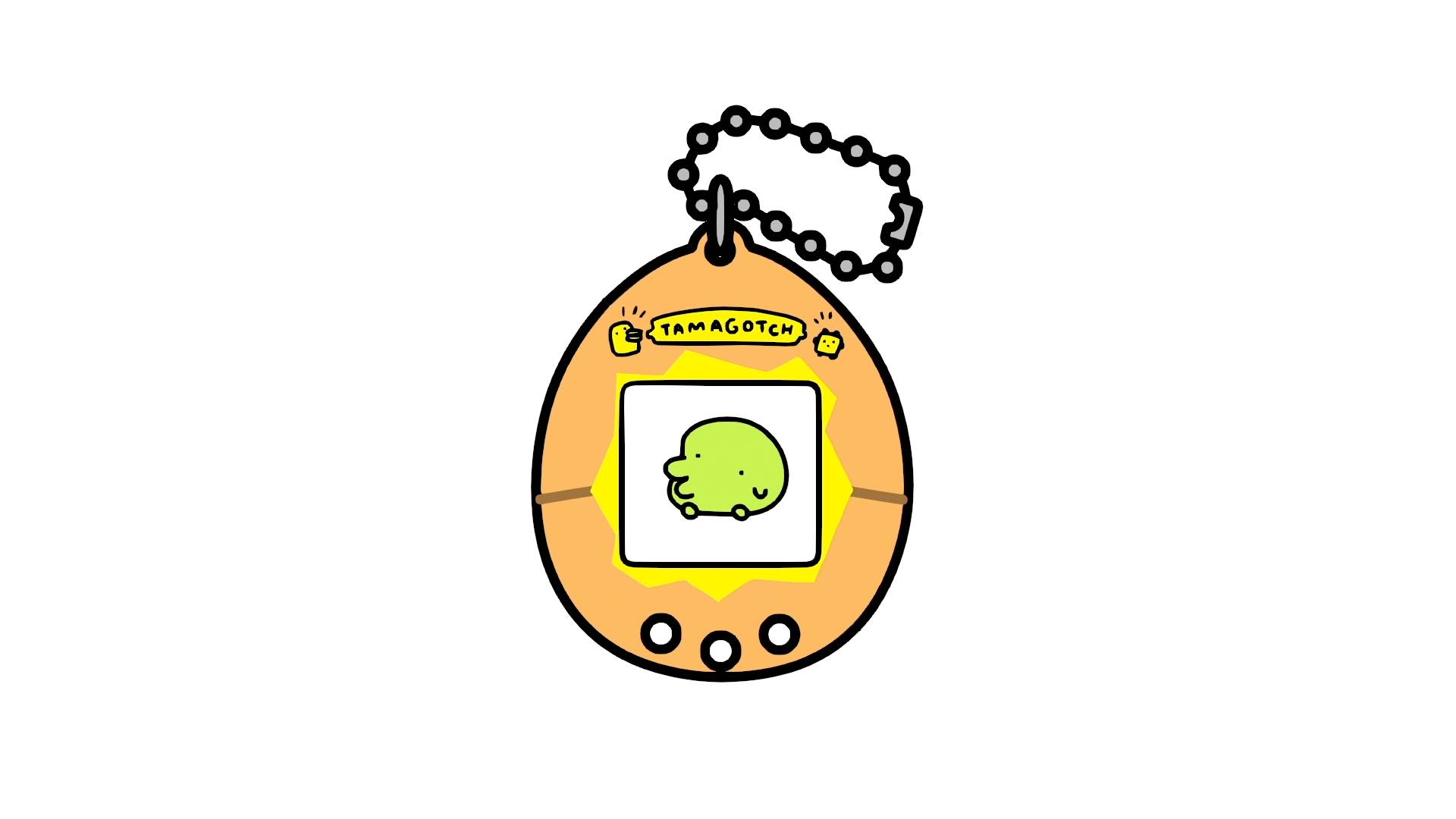 Orange Tamagotchi digital pet device with green character on screen - Tama Animation Episode 5 thumbnail YouTube series