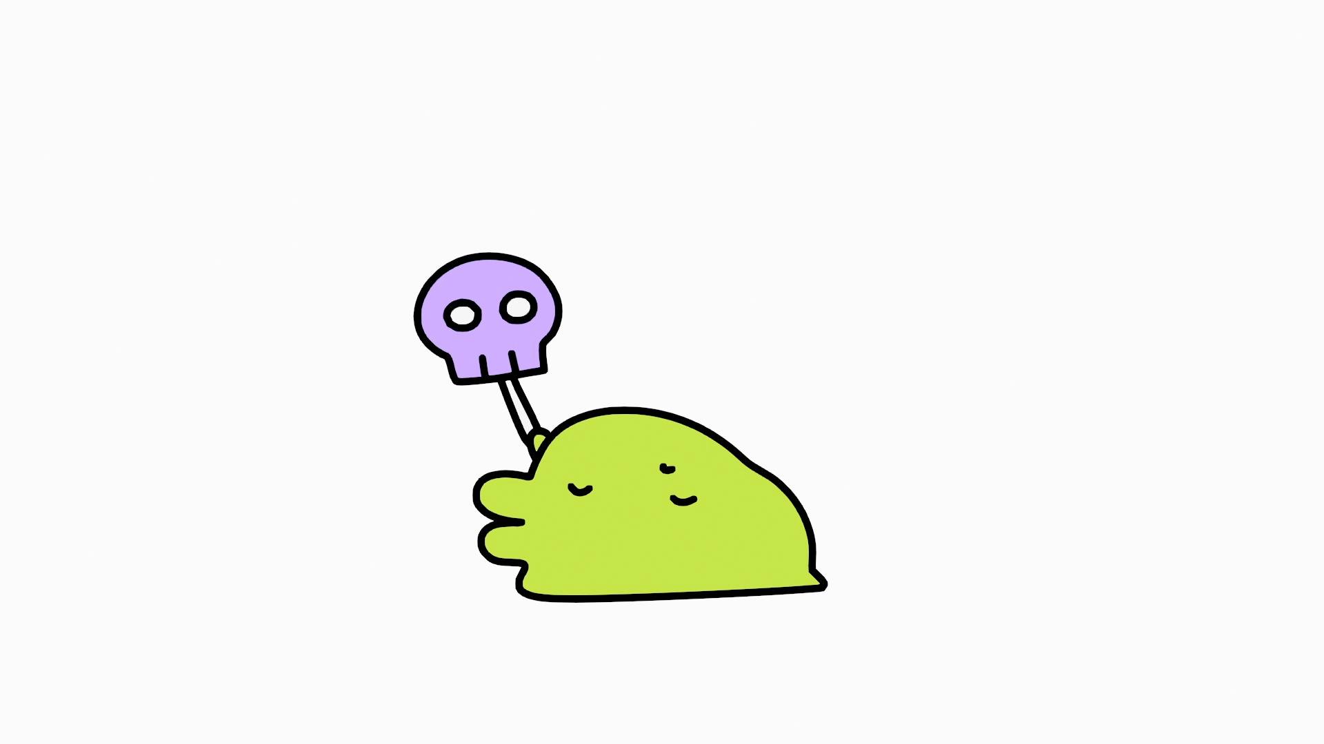 Green Tamagotchi character with purple skull death concept - Tama Animation Episode 6 thumbnail YouTube series