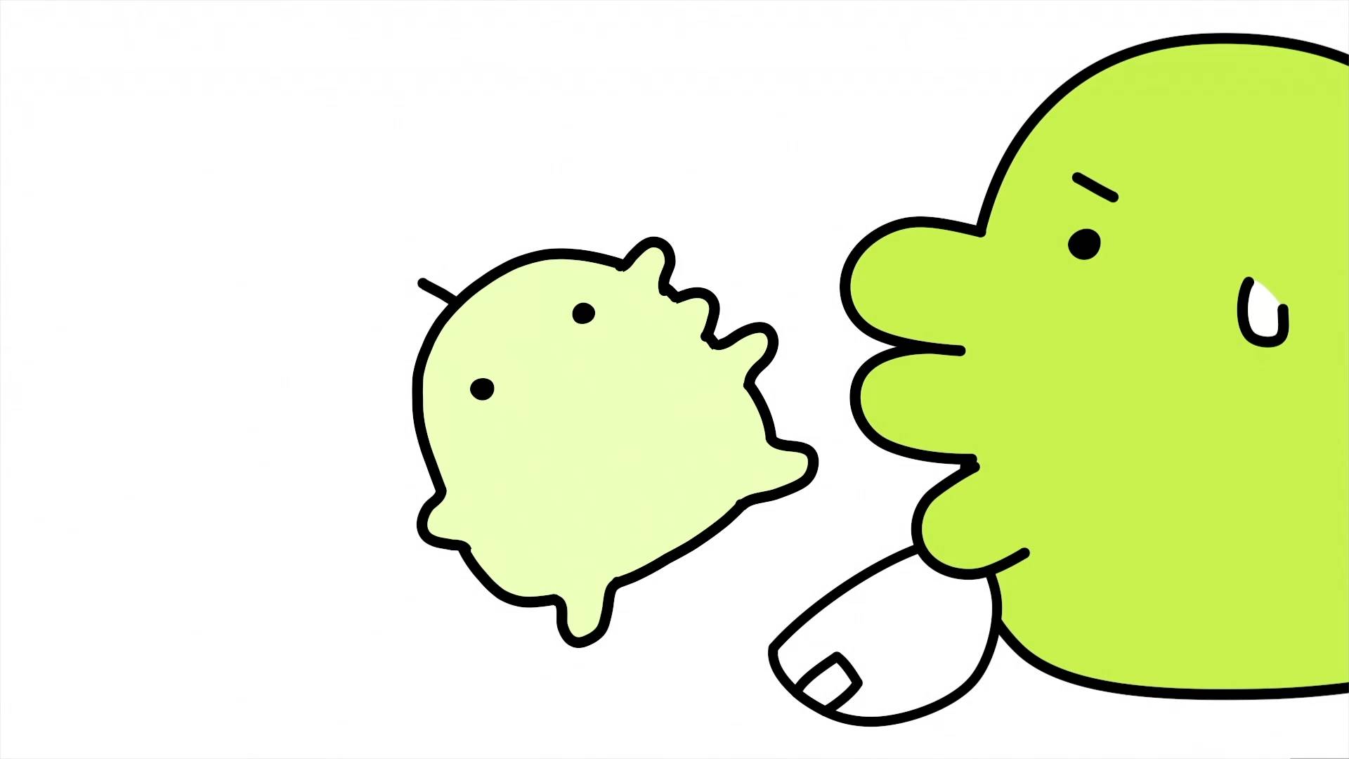 Two green Tamagotchi characters meeting baby and adult - Tama Animation Episode 7 thumbnail YouTube series