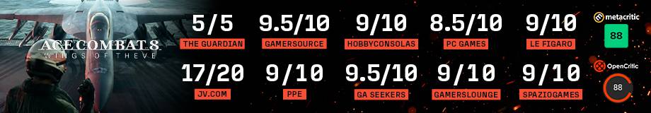 Ace Combat 8: Wings of Theve review scores banner with Metacritic 88 and OpenCritic 88 ratings from press outlets