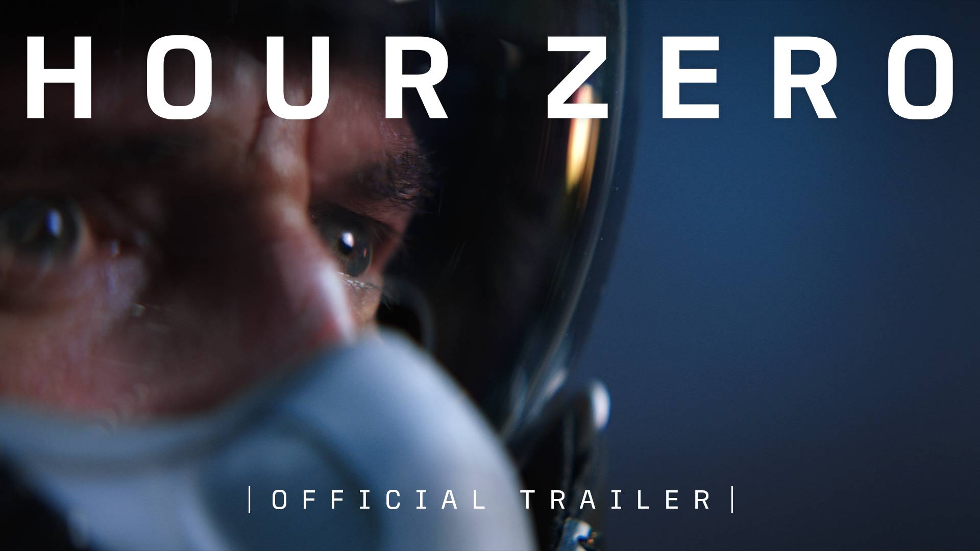 Ace Combat 8 official trailer still titled Hour Zero showing pilot eye close-up in cockpit