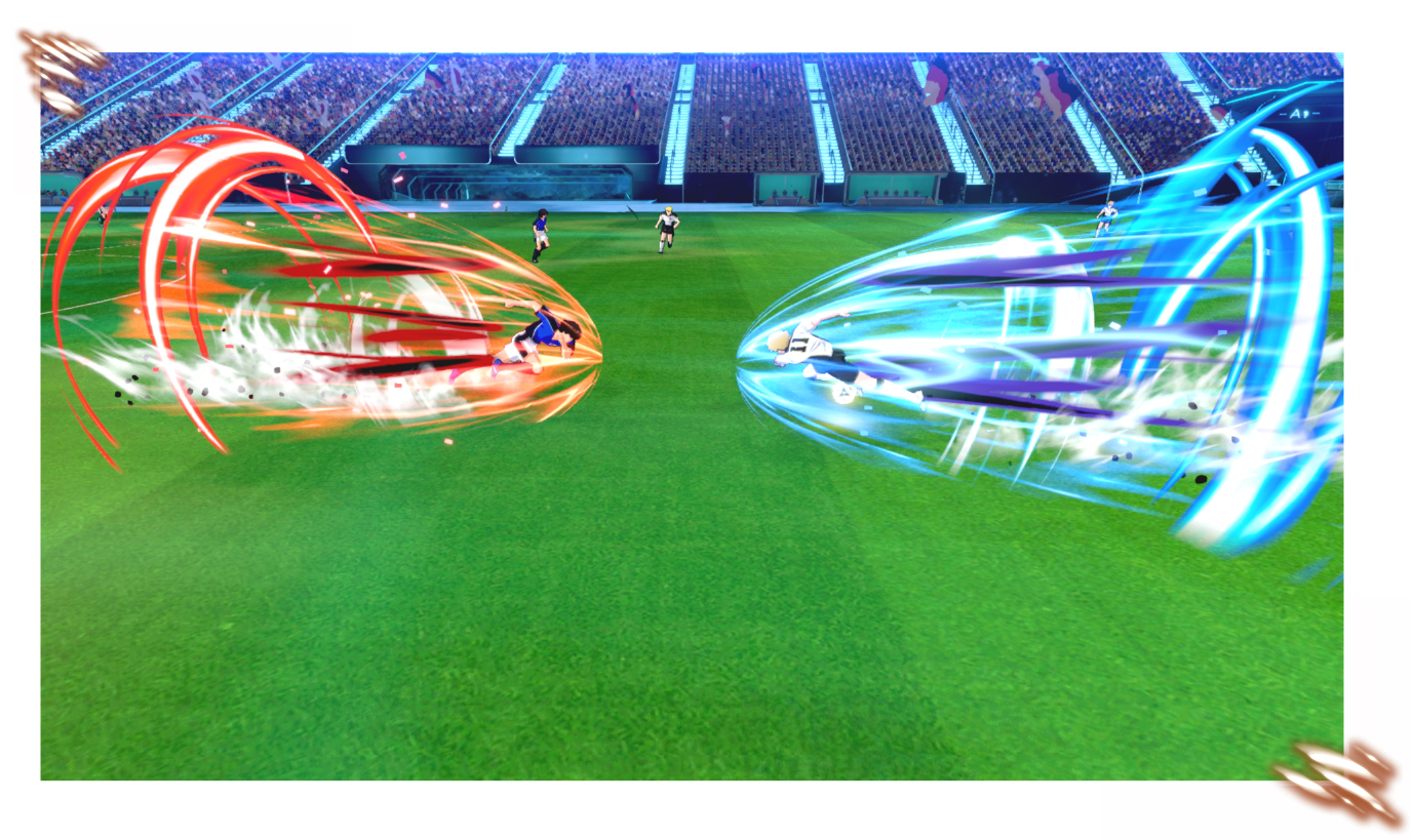Capture de Captain Tsubasa 2: World Fighters montrant deux joueurs s'affrontant avec des techniques spéciales