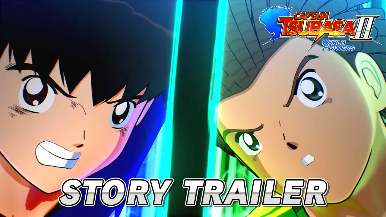 Visuel officiel de la bande-annonce de l'histoire de Captain Tsubasa 2: World Fighters montrant deux rivaux face à face
