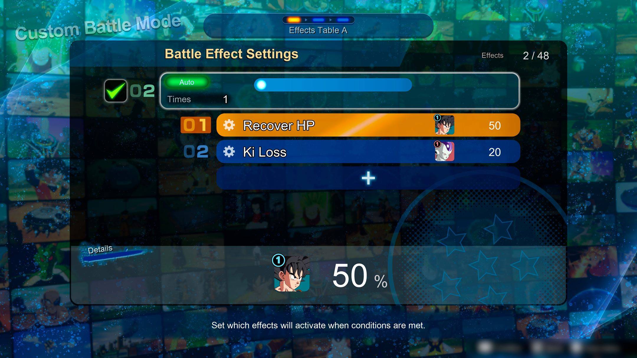 DBSZ Custom Battle Conditional Effect