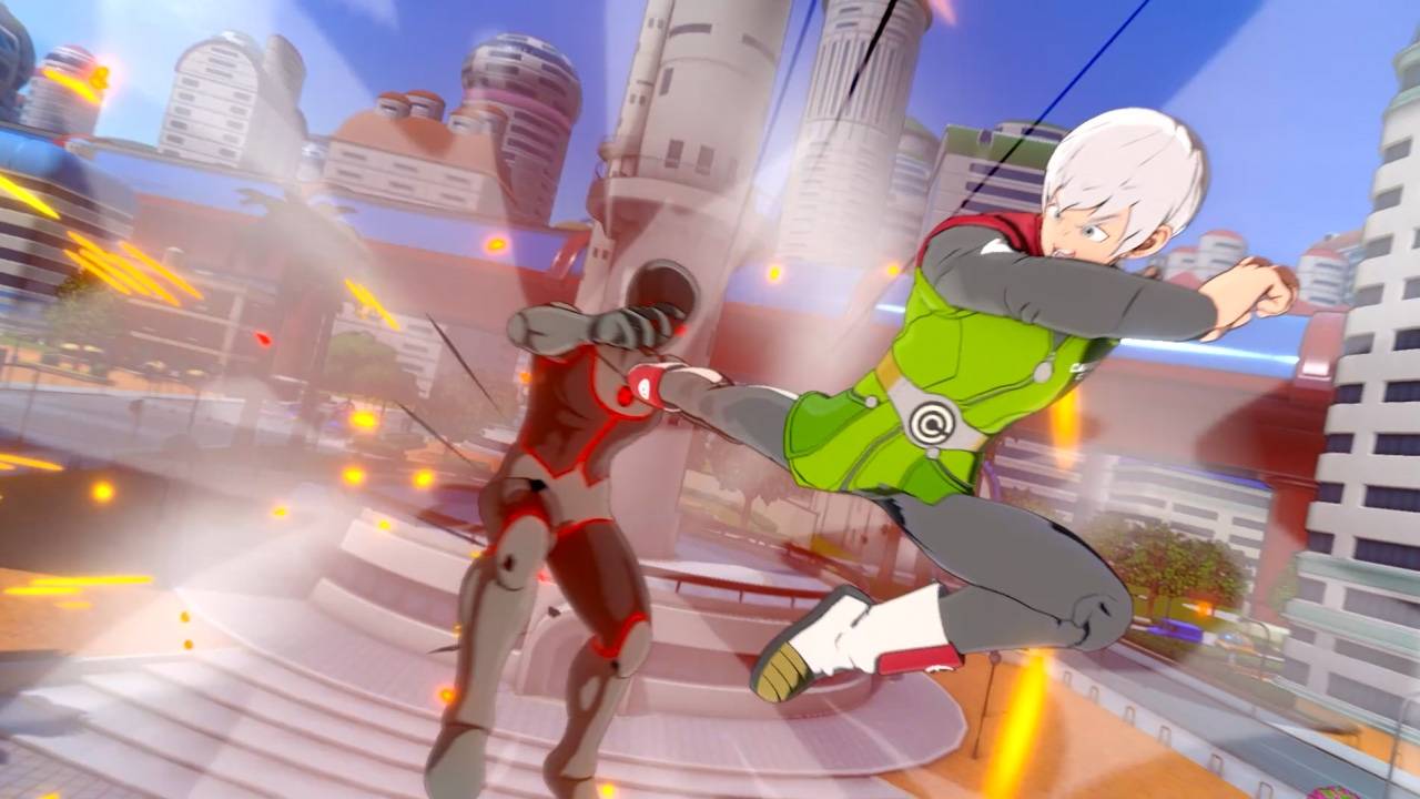 Dragon Ball Xenoverse 3 in-game screenshot of custom character kicking opponent in battle stance