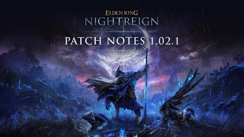 Elden Ring Nightreign patch notes 1.02.1 official artwork featuring Wylder character in dark fantasy battlefield environment