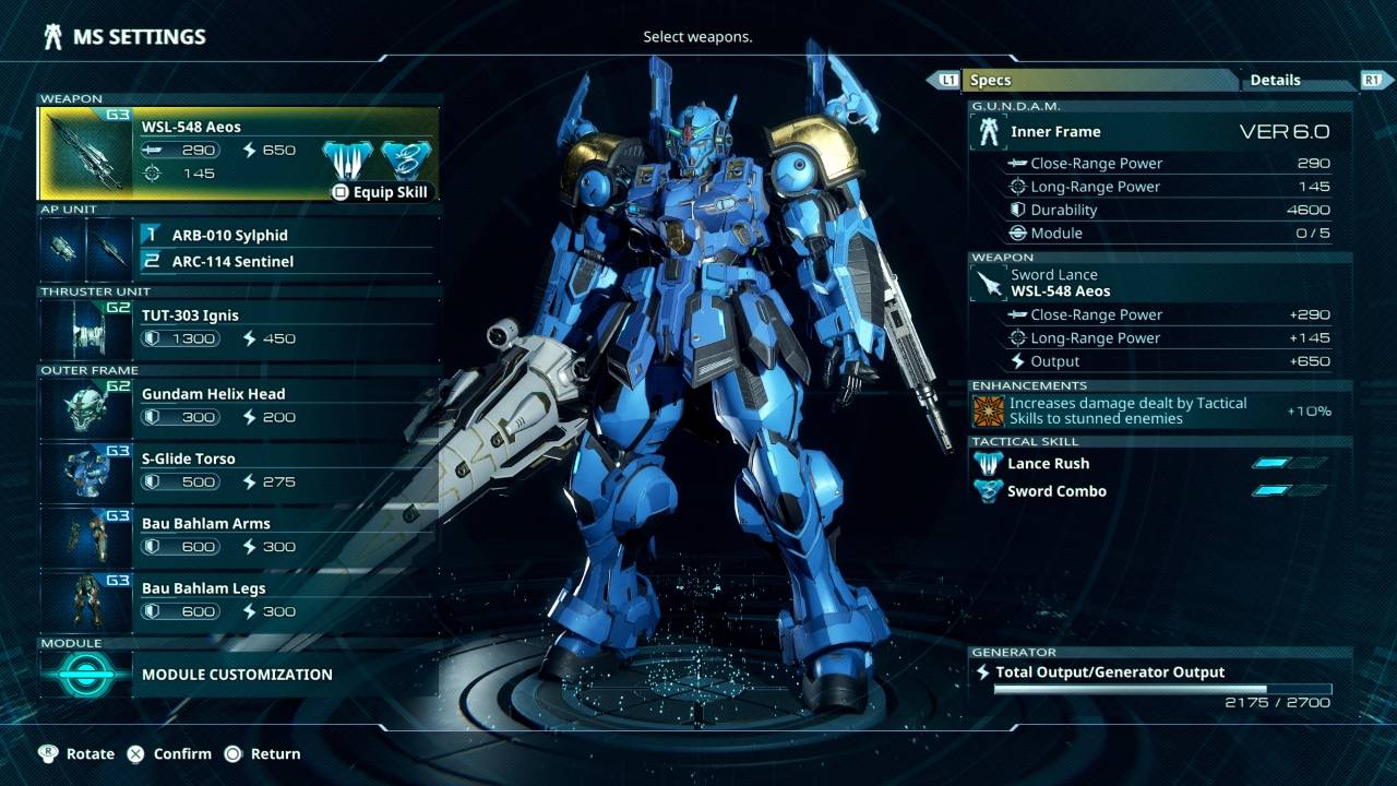 Gundam Rogue Orbit lets players swap frames, weapons, thrusters and Apocalypse Units before every mission. Image: Bandai Namco Entertainment.