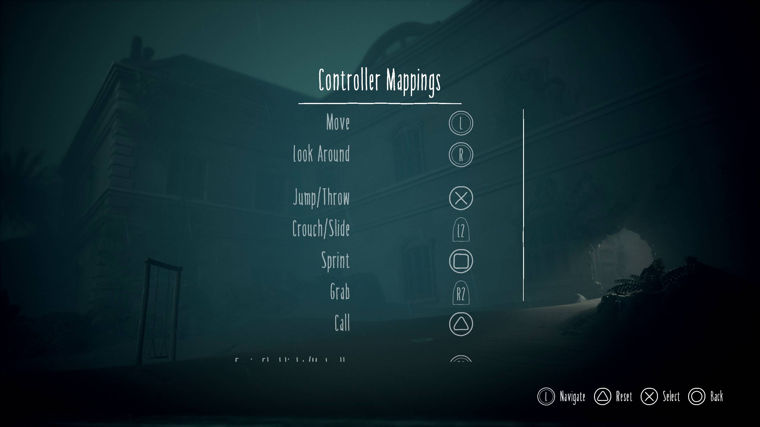Menu di mappatura controller di Little Nightmares III con i tasti assegnati per le azioni di gioco