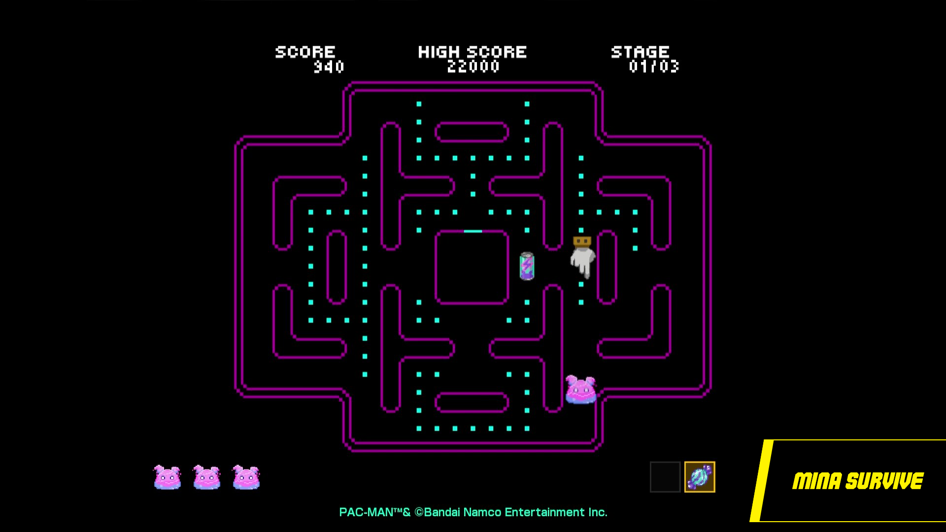 Mina Ashido navigates a pink PAC-MAN maze in My Hero Academia: All Justice mini-game Mina Survive
