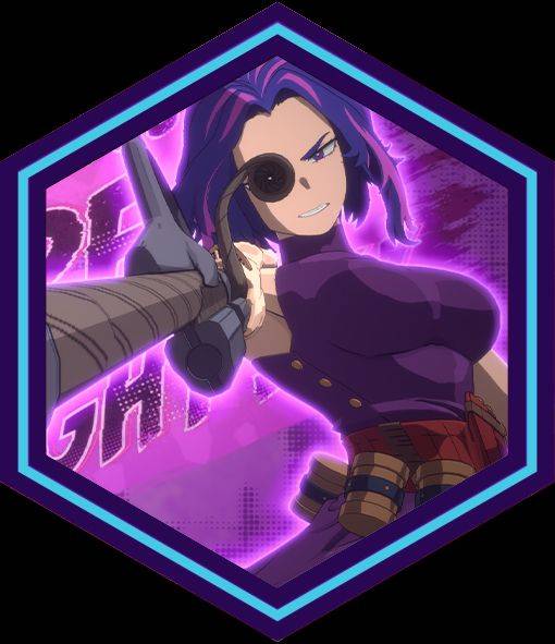 Lady Nagant character portrait with rifle quirk and purple hair in hero costume from My Hero All's Justice