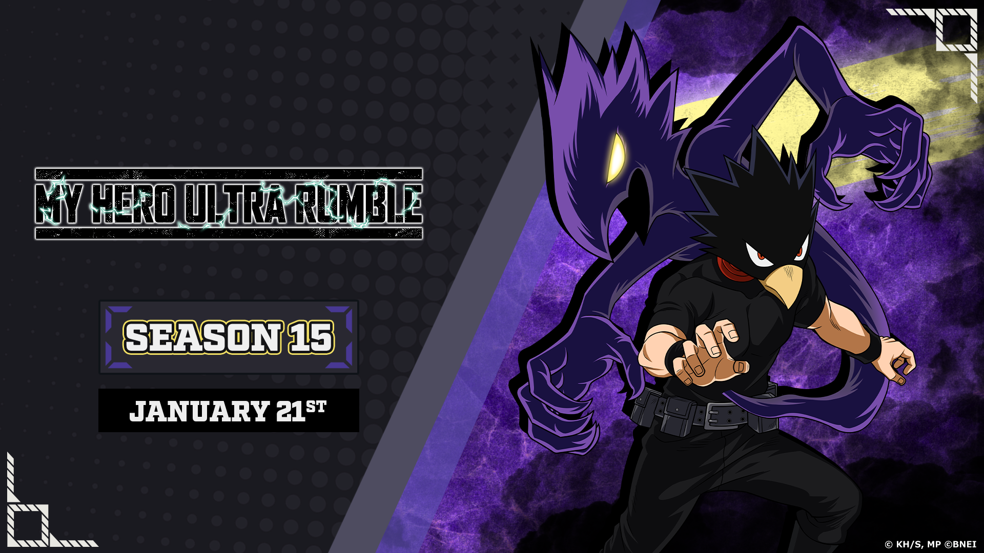 Fumikage Tokoyami with Dark Shadow Quirk in My Hero Ultra Rumble Season 15, launching January 21st 2026