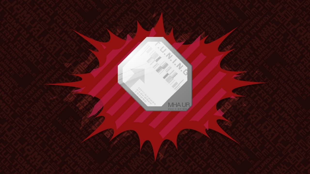 My Hero Ultra Rumble T.U.N.I.N.G item icon on red starburst background for season event