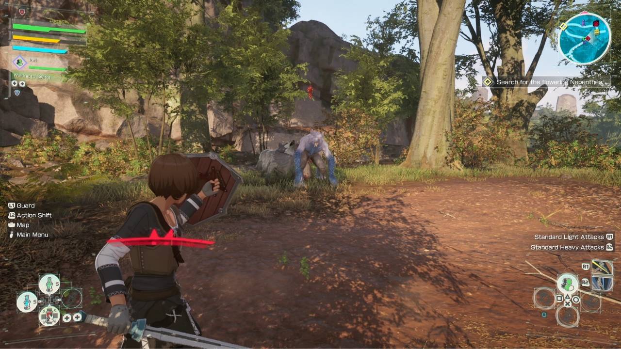 Close camera distance setting during a forest combat encounter