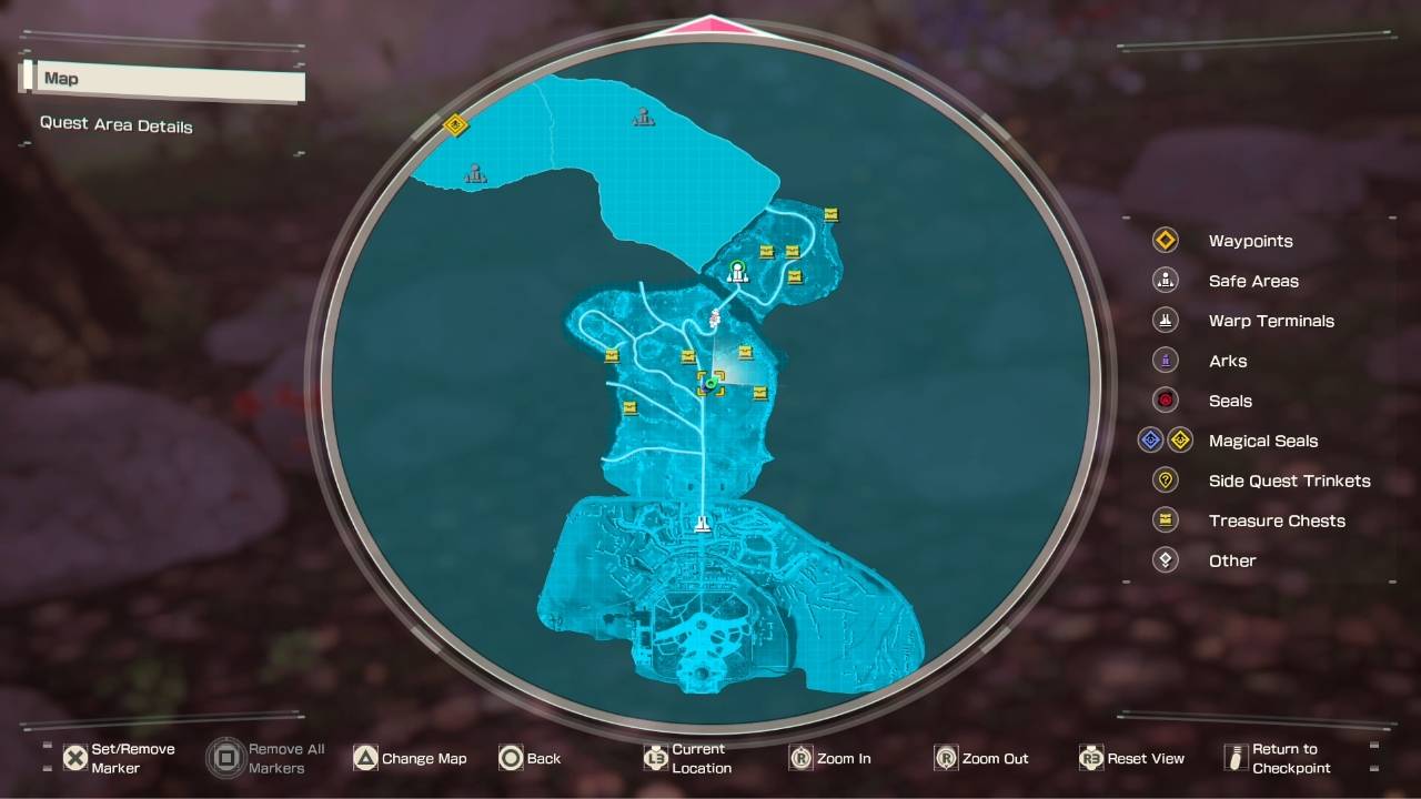 Aincrad quest map revealing treasure chests after activating a safe area