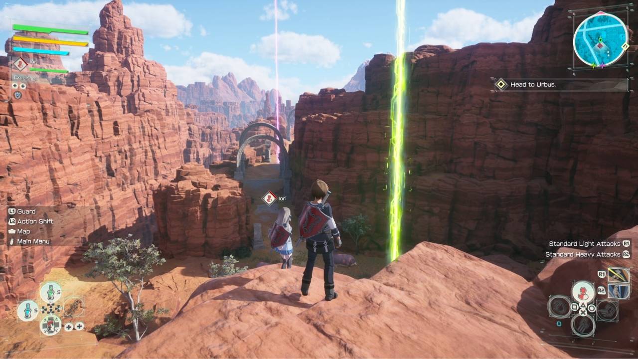 Player overlooking a canyon path toward the Labyrinth tower in Echoes of Aincrad