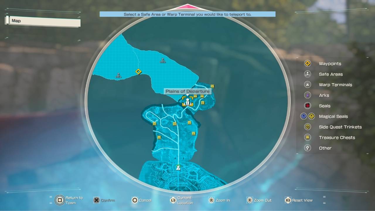 Map menu showing the Return to Town option for suspending a quest