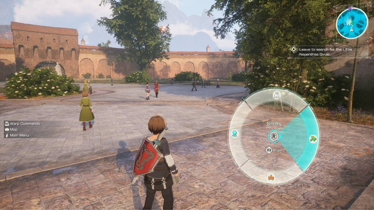 Town square radial menu with fast travel to the Smithy