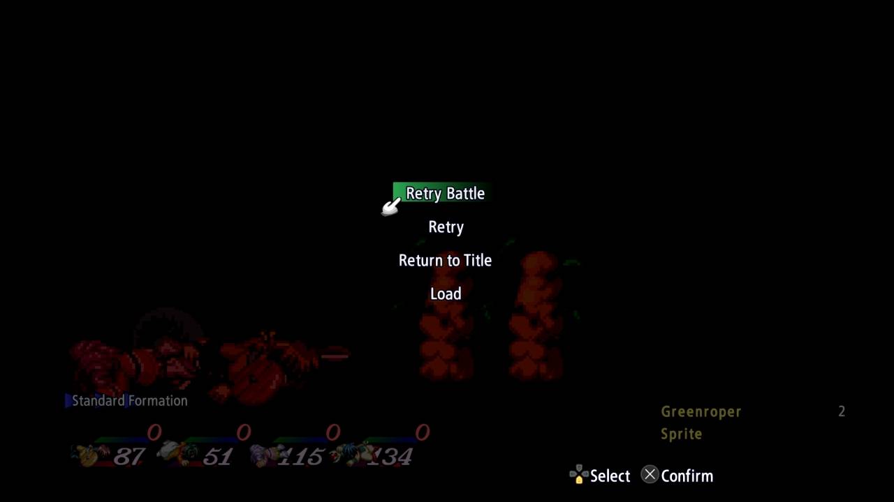 Capture officielle de Tales of Eternia Remastered montrant l’option Battle Retry après une défaite