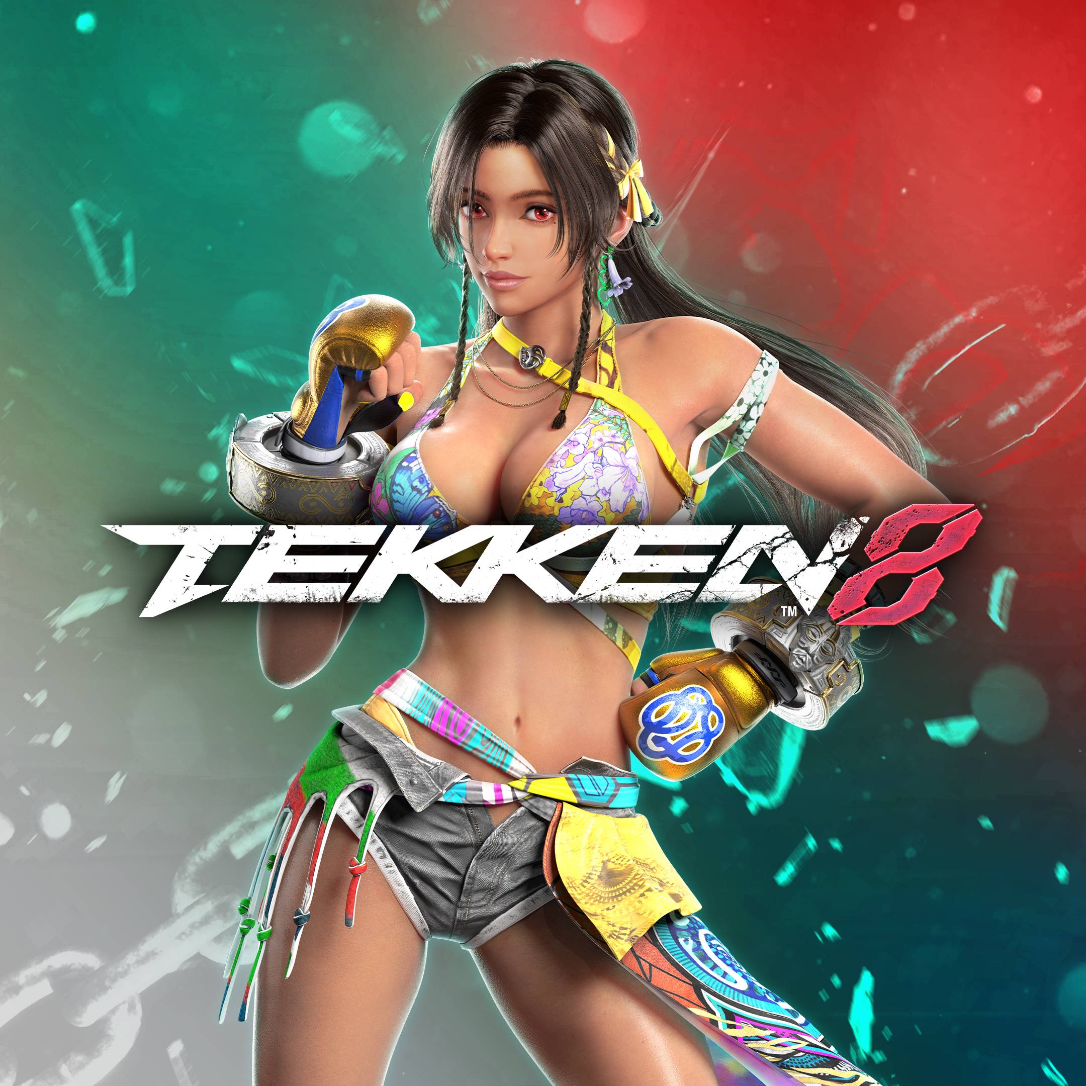 Miary Zo DLC character art for Tekken 8 featuring vibrant spray paint can weapons and colorful outfit