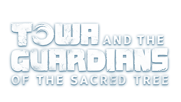 Towa and the Guardians of the Sacred Tree game logo with textured white lettering