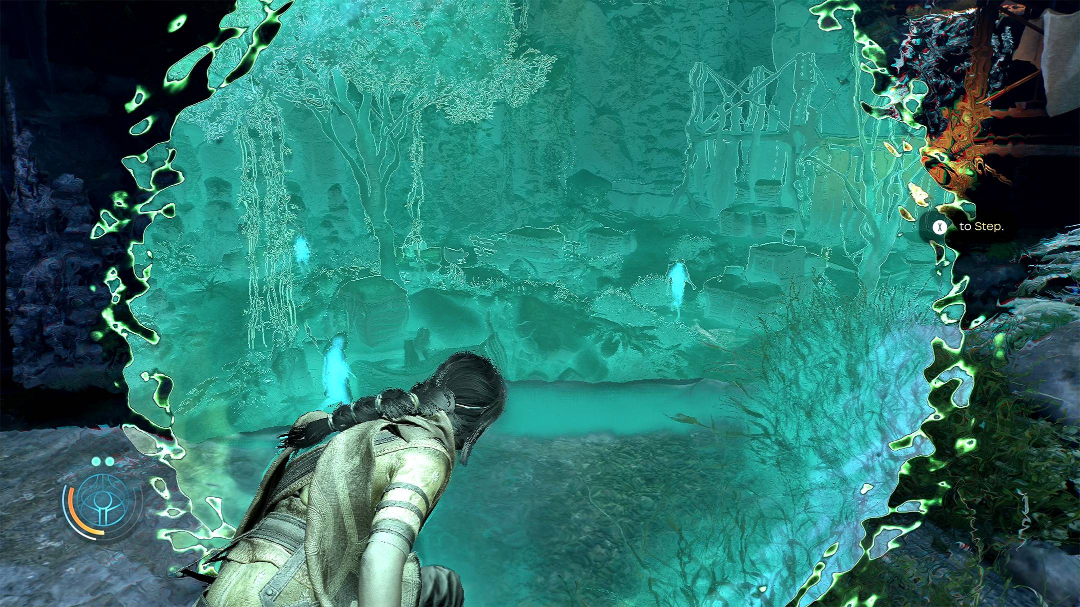 Haroona aus Unknown&nbsp;9: Awakening späht in den Bruch, um lauernde Gegner zu entdecken.