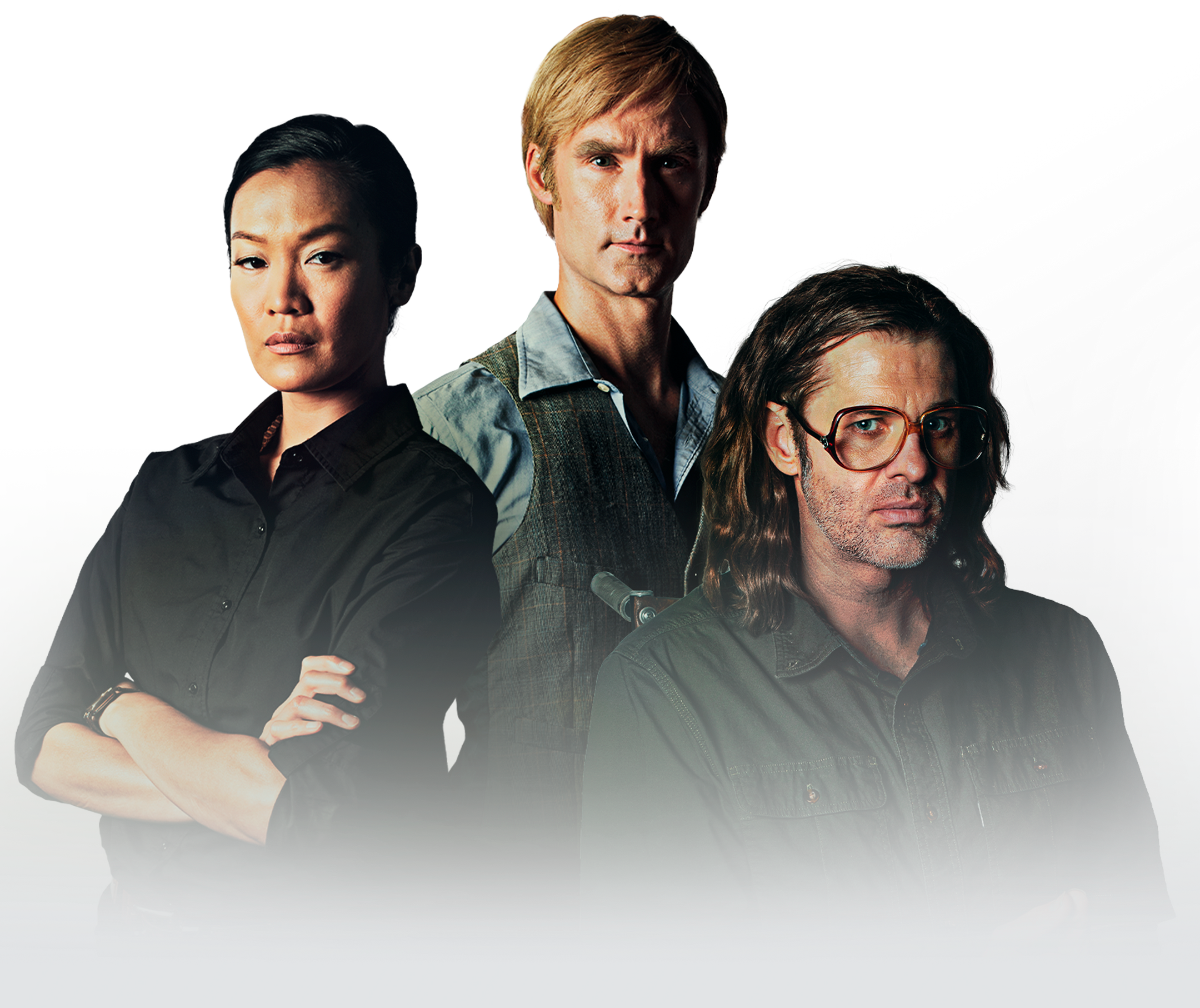 Unknown 9: The Taylor Files web series lead characters Hans Kraus, Emerson Vang, and Dr. Waylan Taylor.